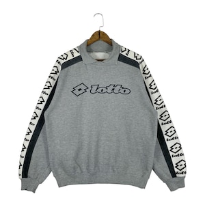 Vintage Lotto Sweatshirt Collar Big Logo Grey Pullover Jumper Size L