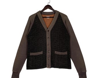 Vintage Cushman Union Made 40s Reproduction Two Tones Cardigan Brown Pullover Jumper Size S