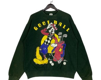 Vintage Goofy Goof Ball Sweatshirt Crewneck Made In USA Green Pullover Jumper Size L