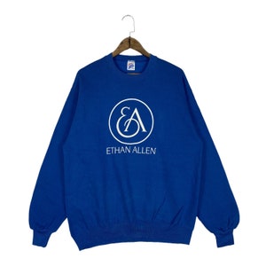 Vintage 90s Ethan Allen American Furniture And Home Sweatshirt Crewneck Blue Big Logo Pullover Jumper Size L