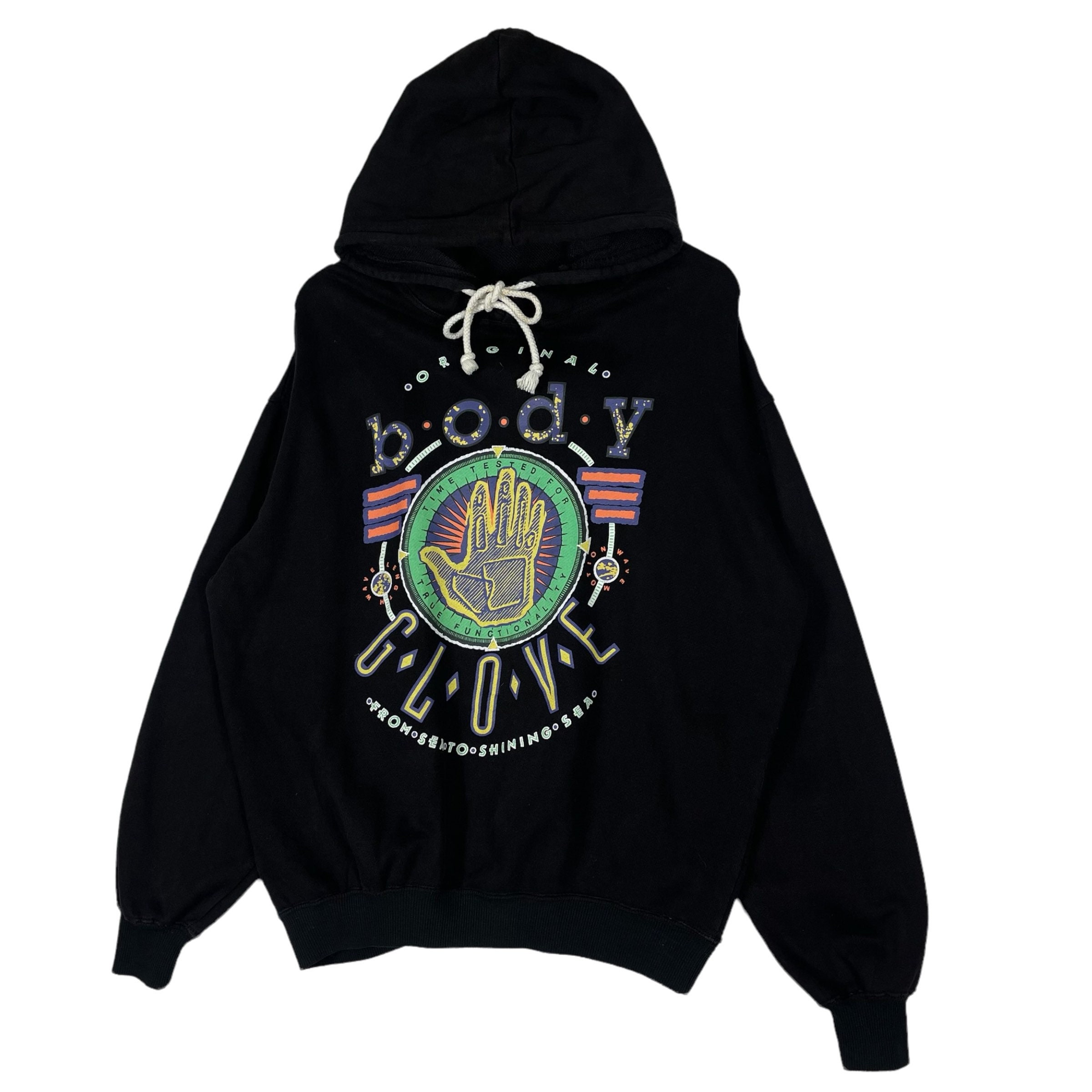 ヴィンテージ80’s BODY GLOVE パーカー Vintage Body Glove Hoodie Sweater Black Big Logo Pullover Jumper