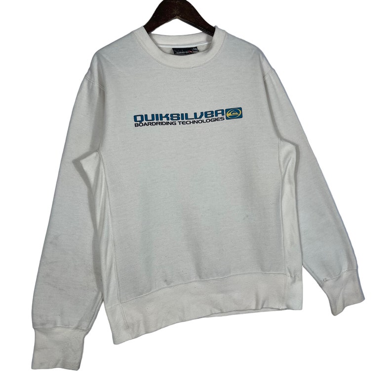 Vintage Quiksilver Sweatshirt Crewneck Big Logo Beige Pullover Jumper ...