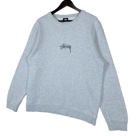 Vintage Stussy Sweatshirt Crewneck Big Logo Embroidery Grey