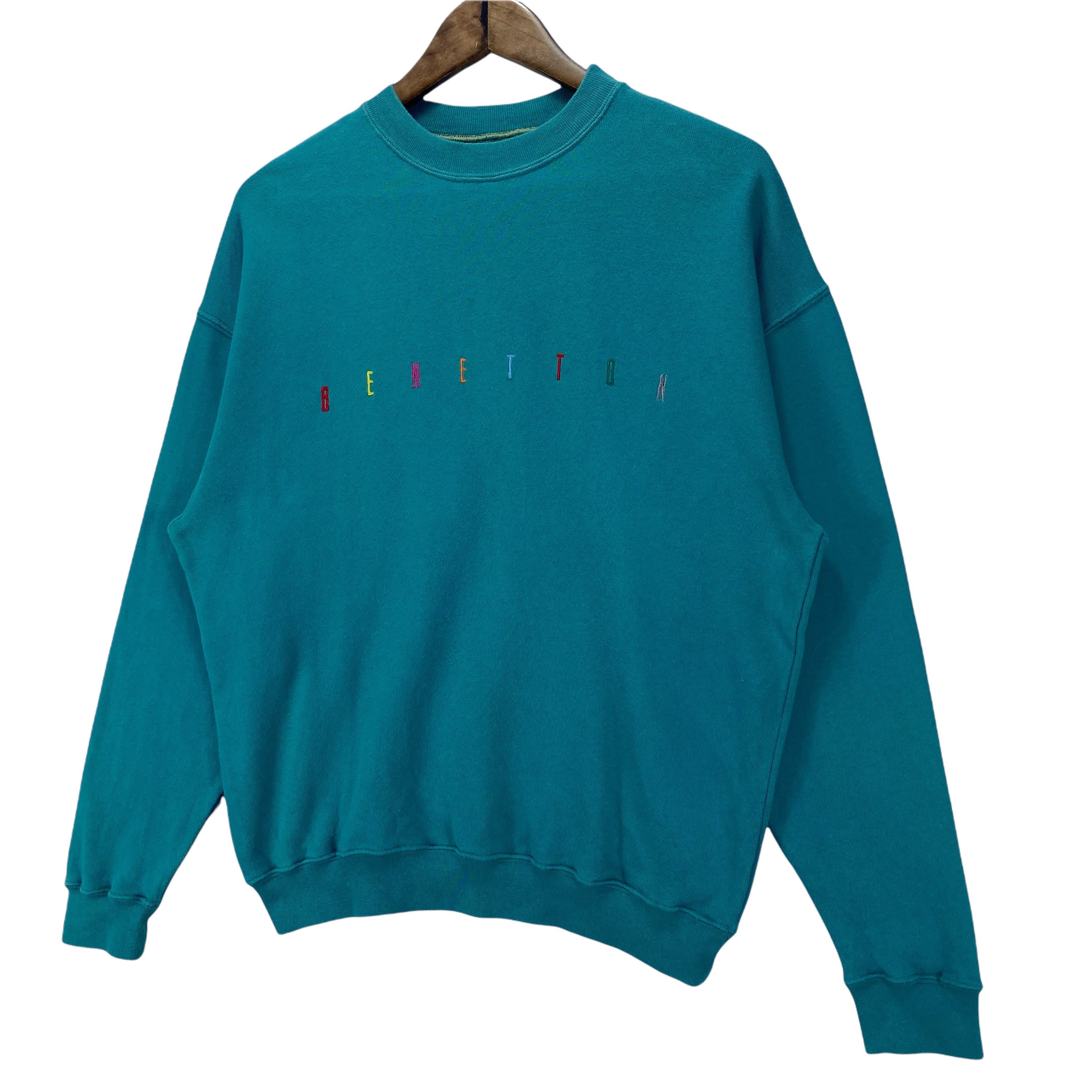 Vintage United Color of Benetton Sweatshirt Crewneck Green Embroidery Multicolor Logo Pullover Jumper Size S Etsy UK