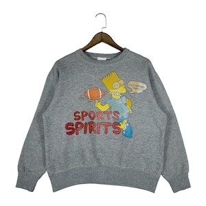 Vintage 90s Bart Simpson Sweatshirt Crewneck Grey Big Logo Pullover Jumper Size M