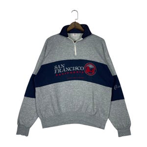 Vintage 80s San Francisco California Quater Zip Sweatshirt Made In USA Pullover Jumper Size L