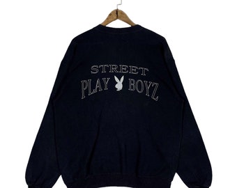 Vintage 90s Street Playboyz Sweatshirt Crewneck Big Logo Black Made In USA Pullover Jumper Size XL