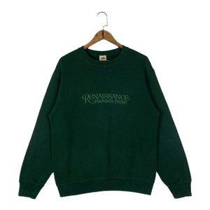 Vintage 90s Renaissance Pleasure Faire Sweatshirt Crewneck Green Big Logo Embroidery Pullover Jumper Size M