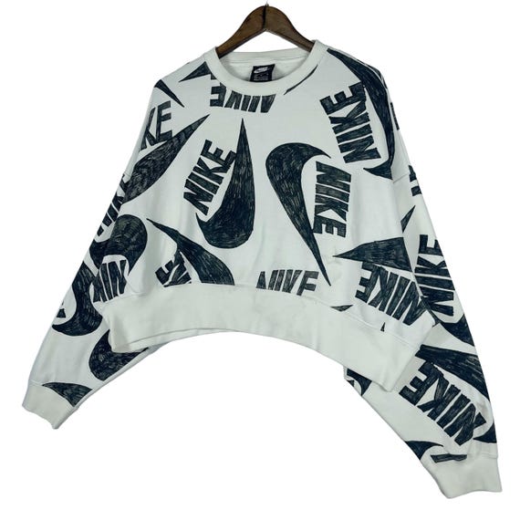 Vintage Nike Croptop Baggy Sweatshirt White All Over Print Big Logo Pullover Jumper Size M Etsy Sweden