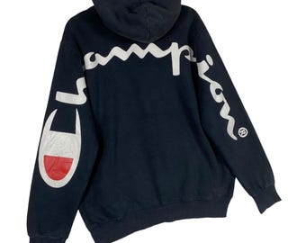 【古着】supreme champion hoodie Lサイズ　navy Vintage Champion X Supreme Hoodie Sweater Big Logo Back Hit