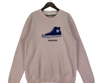 Vintage Converse Sweatshirt Crewneck Big Logo Pink Pastel Pullover Jumper Size L