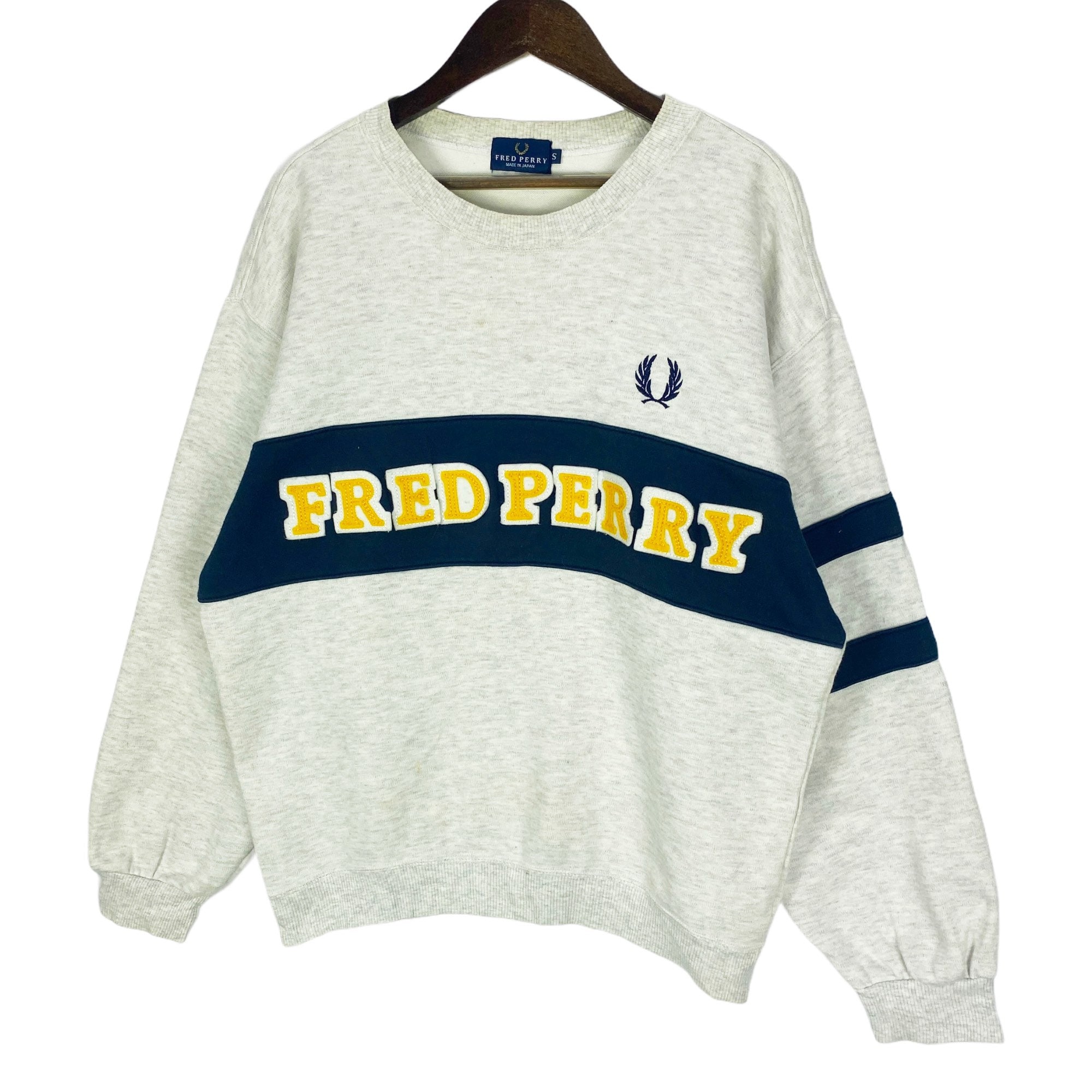 Vintage 90s Fred Perry Sweatshirt Crewneck Spellout Big Logo Made