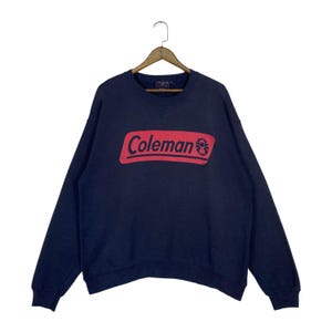 Vintage 90s Coleman Rugged Outdoor Wear Sweatshirt Crewneck Navy Big Logo Made In USA Pullover Jumper Size L
