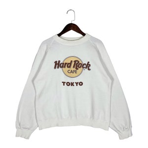 Vintage 90s Hard Rock Cafe Tokyo Sweatshirt Crewneck White Beige Pullover Jumper Size M