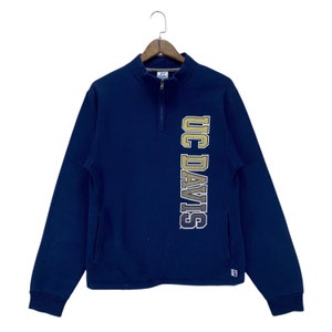 Vintage University Of California Davis Half Zip Pullover Sweatshirt Navy Blue Big Logo Jumper Size S