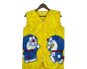 Vintage Doraemon Full Zip Fleece Vest Mid Lenght Bandai Pullover Jumper Size M