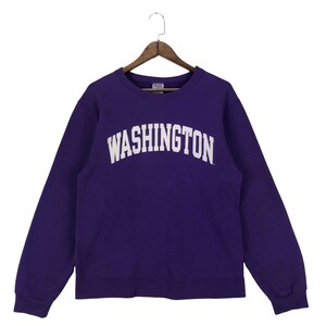 Vintage Washington Crewneck Sweatshirt Big Logo Purple Made In Honduras Pullover Jumper Size S