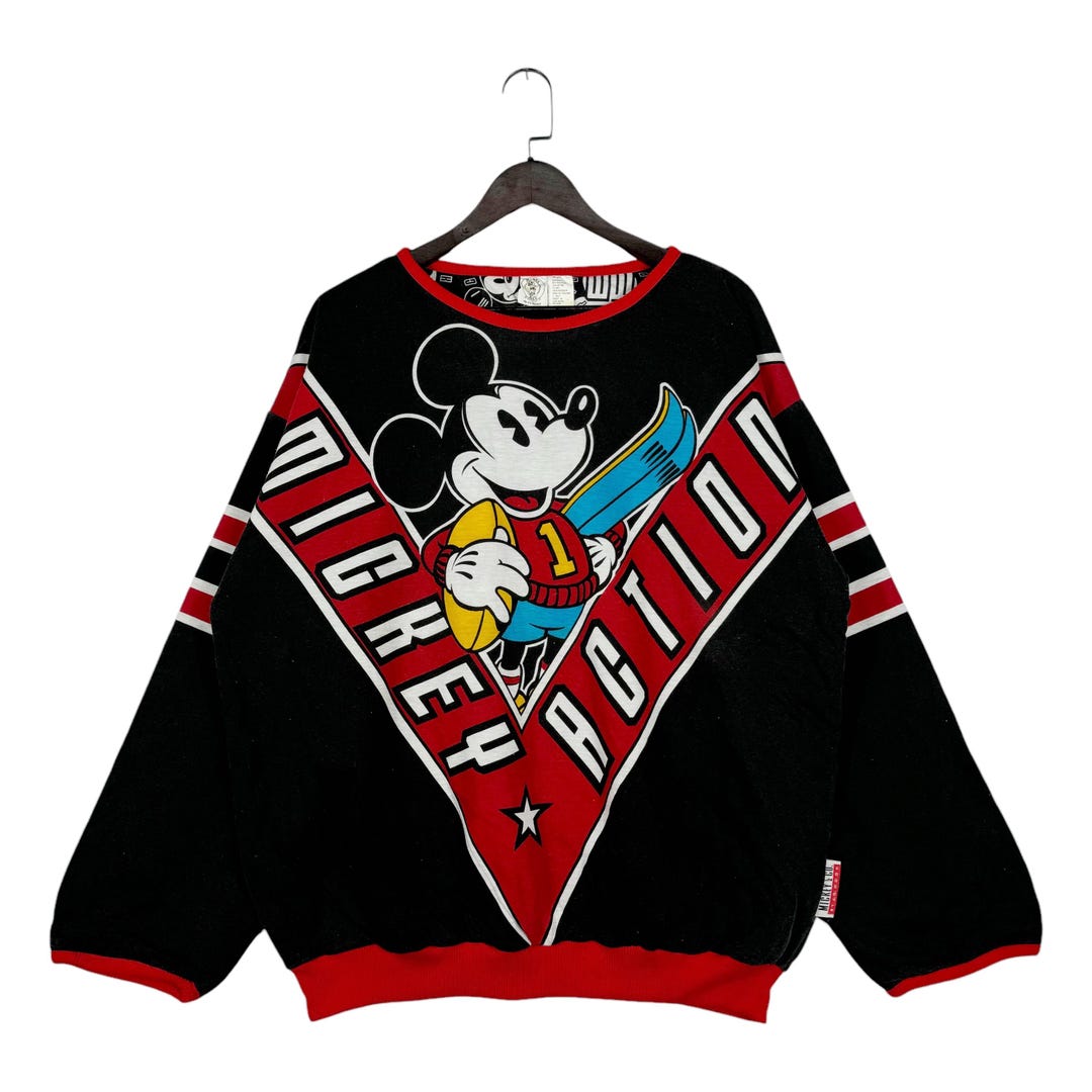 Vintage 80s 90 Reversible Mickey Mouse Disney Graphic Comic Sweater Pullover XXL