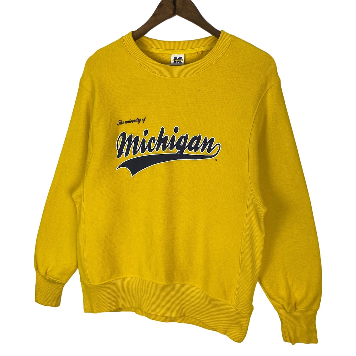 Vintage University Of Michigan Crewneck Sweatshirt Yellow Big Etsy