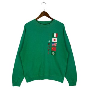 Vintage United Color Of Benetton UC4BOYS Sweatshirt Crewneck Green Pullover Jumper Size M