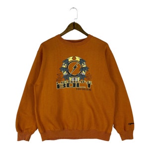 Vintage Lightning Bolt Surfboard Sweatshirt Crewneck Orange Made In Japan Pullover Jumper Size L