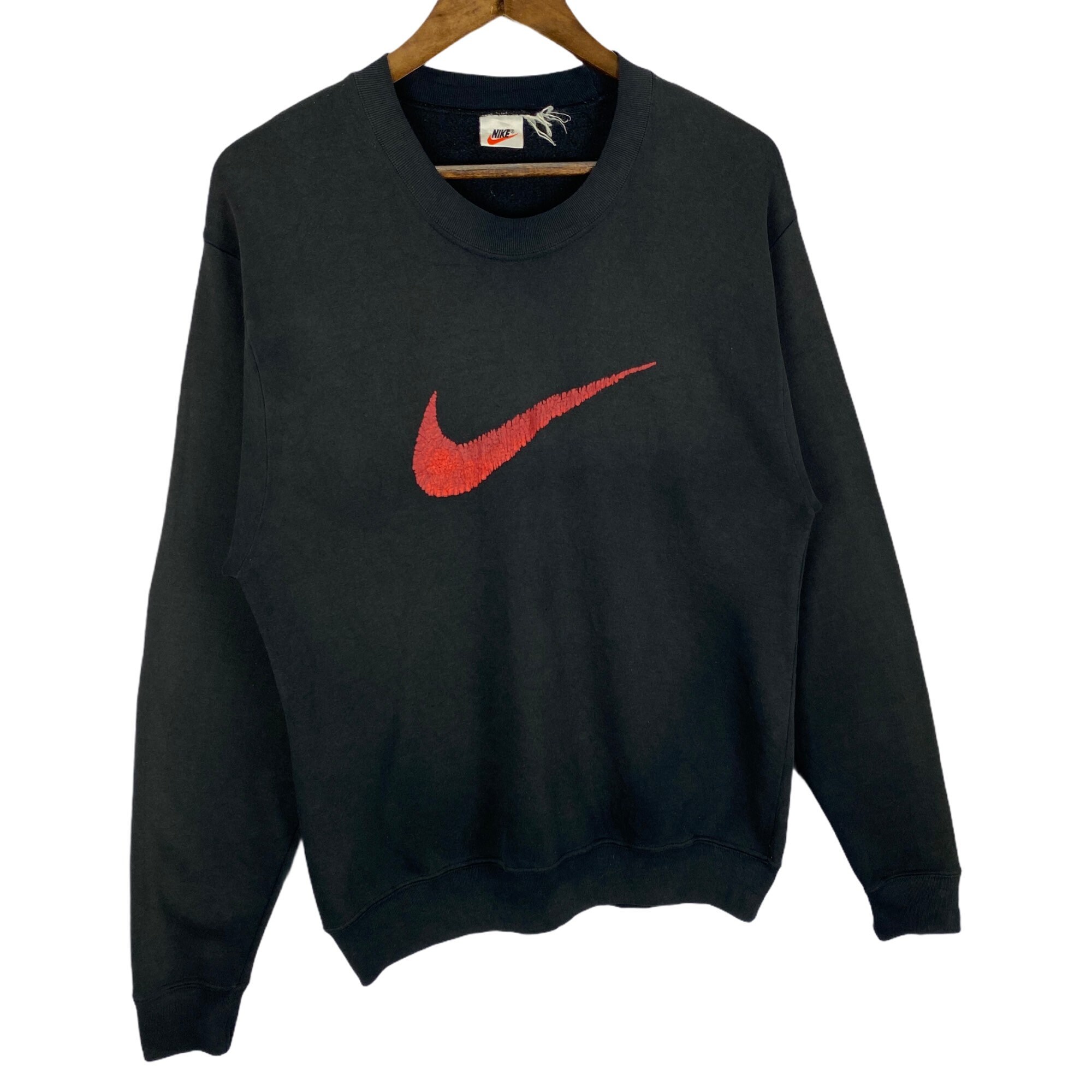 Vintage 90s Nike Swoosh Sweatshirt Crewneck Black Big Logo