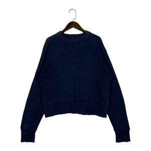 Vintage Cushman Lot 26901 Union Made 40s Reproduction Sweatshirt Double V Crewneck Blue Plain Pullover Jumper Size M