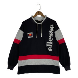 Vintage 90s Ellesse Sweatshirt Big Logo Hockey Black Pullover Jumper Size L