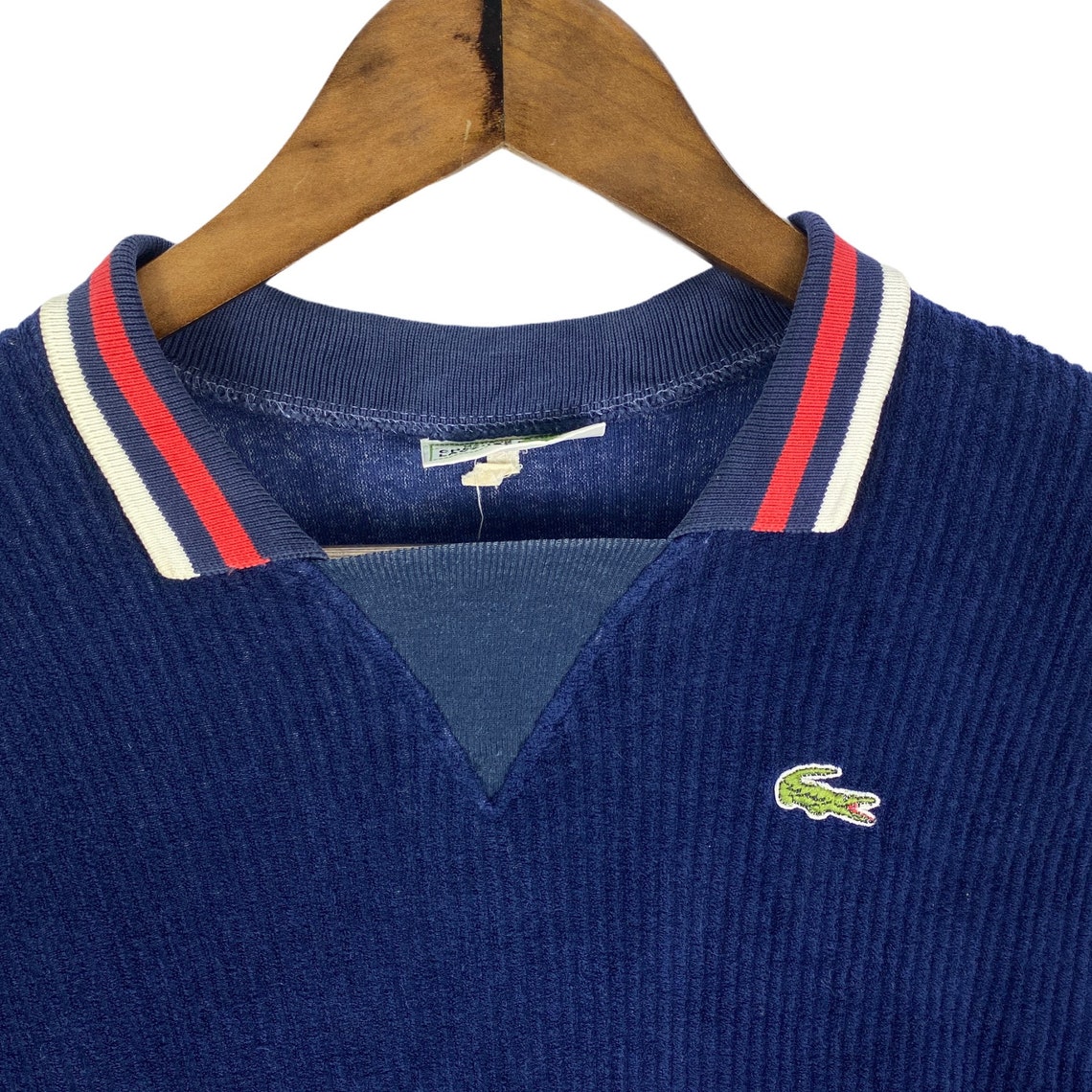 Vintage 80s Chemise Lacoste Velvet Blue Collar Sweatshirt | Etsy