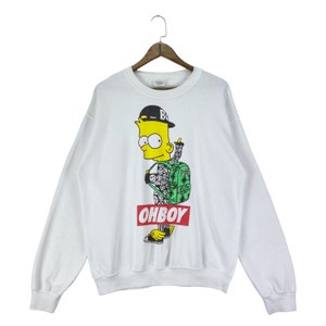 Vintage Bart Simpson OH BOY Sweatshirt Crewneck White Big Logo Pullover Jumper Size M