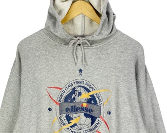Vintage 90s Ellesse Hoodie Sweater Grey Made in China Big