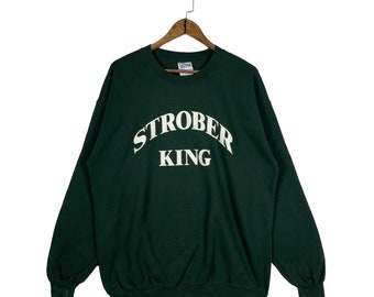 Vintage Strober King Sweatshirt Crewneck Green Spellout Big Logo Made In Honduras Pullover Jumper Size L