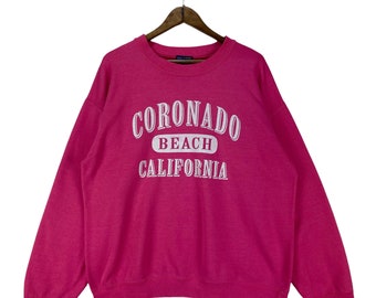 Vintage Coronado Beach California Crewneck Sweatshirt Big Logo Pink Made In Honduras Pullover Jumper Size L