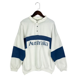 Vintage 80s Australia Half Button Rugby Shirt Casual 80s Style Pullover Jumper Size M