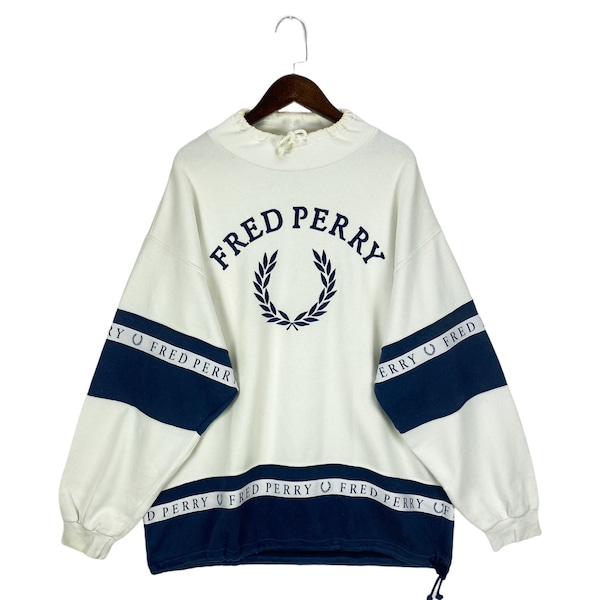 Vintage 90s Fred Perry Sweatshirt Embroidery Big Logo Made In Japan Pullover Jumper Size L