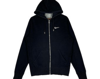 Vintage Nike Swoosh Black Full Zip Hoodie, Size L