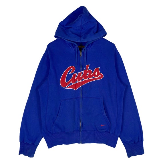 Vintage Nike Chicago Cubs Hoodie Sweater Blue Embroidery Big 