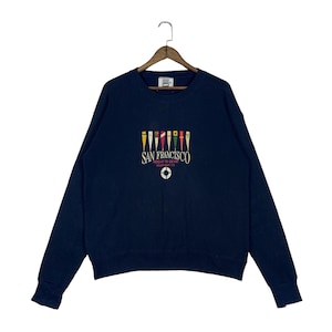 Vintage 80/90s San Francisco Sweatshirt Big Logo Navy Blue Made In USA Pullover Jumper Size L