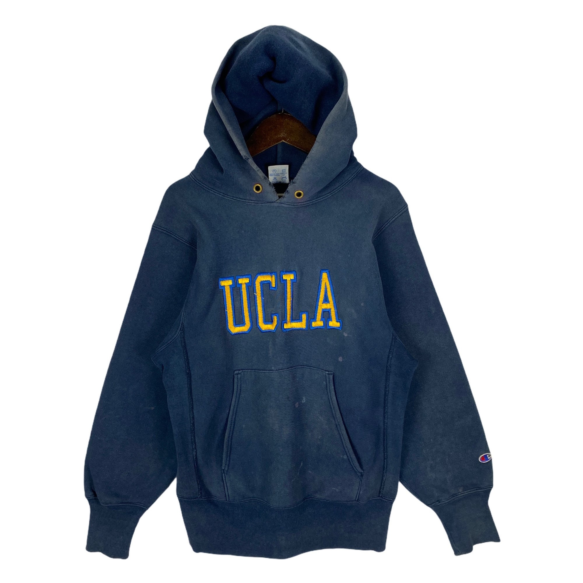 Vintage 90s UCLA Champion Reverse Weave Hoodie Sweater Navy Blue 