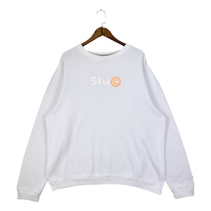 Vintage Stussy Stuc Sweatshirt Crewneck Big  Logo Spellout White Made In China Pullover Jumper Size M