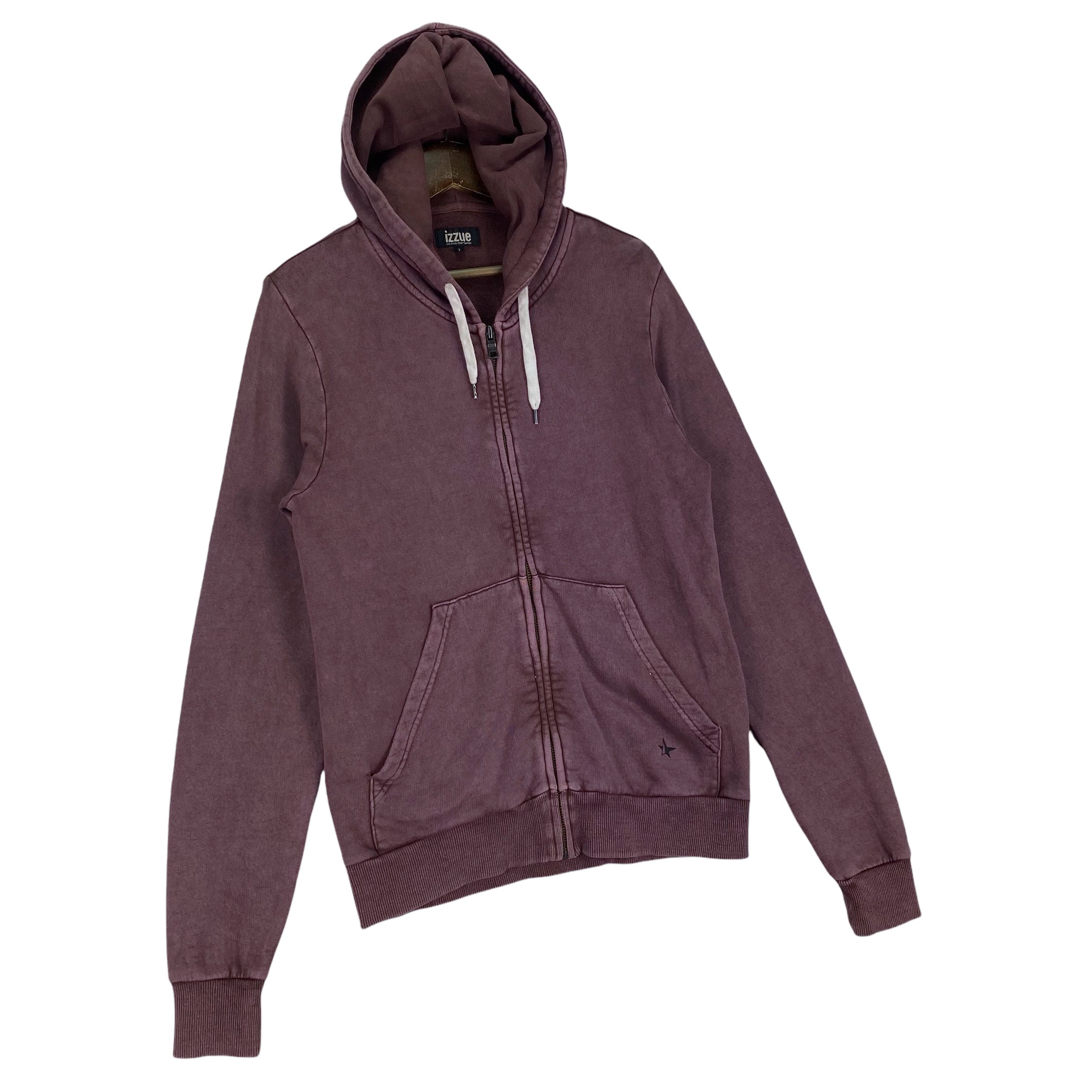 Vintage Izzue Stonewash Hoodie Full Zip Sweater Maroon Pullover