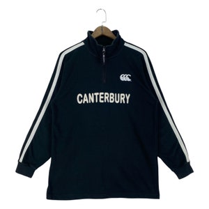 Vintage Canterburry Of New Zealand Halfzip Pullover Sweatshirt Big Logo Spellout Made In Japan Jumper Size M