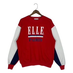 Vintage ELLE Paris Sweatshirt Crewneck Colorblock Big Logo Made In Malaysia Pullover Jumper Size M