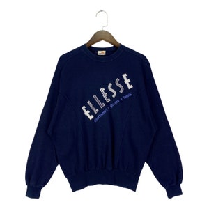 Vintage 90s Ellesse Italia Sweatshirt Crewneck Embroidery Big Logo Navy Blue Stonewash Pullover Jumper Size S
