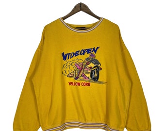 Vintage Yellowcorn Motorsport Racing Team Sweatshirt Crewneck Baggy Yellow Pullover Jumper Size L