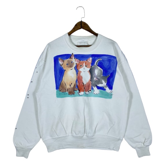 Vintage Diane Wat Design Cute Cat Sweatshirt Crewneck White | Etsy