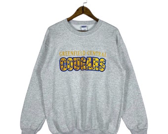 Vintage Greenfield Central Cougars Sweatshirt Crewneck Grey Big Logo Pullover Jumper Size M