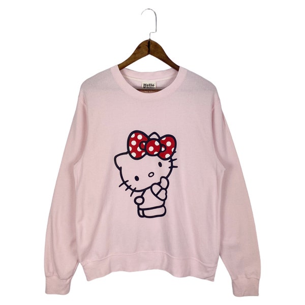 vintage Sweat-shirt ras du cou Hello Kitty Sanrio rose avec gros logo Pull-over taille L