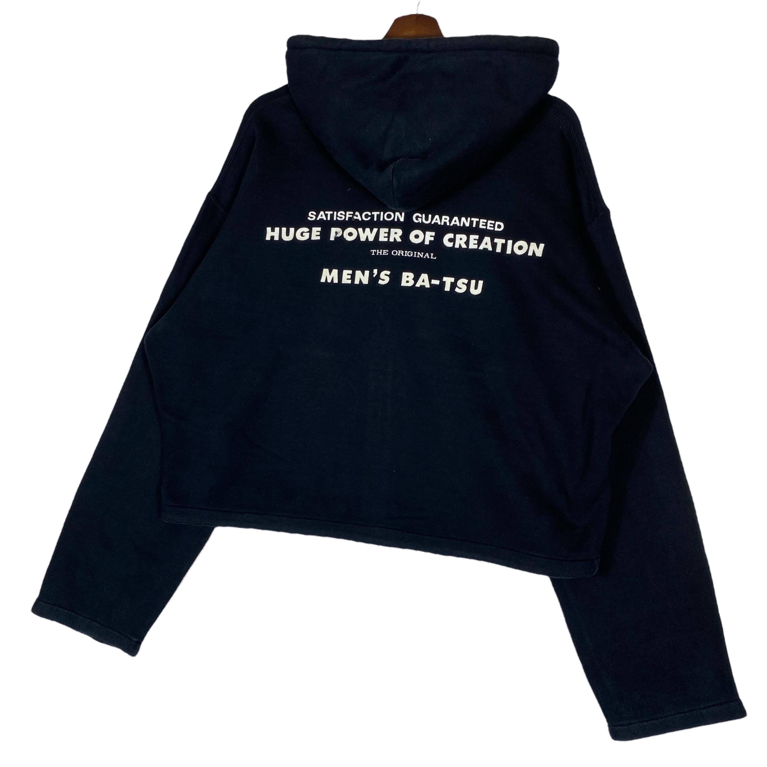 Vintage Men's Ba-tsu Full Zip Hoodie Sweater Black Crop Top Vintage Men's Ba-tsu Full Zip Hoodie Sweater Black Crop Top