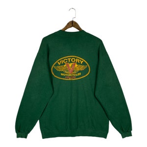 Vintage 90s Victory Motorcycle Polaris  Sweatshirt Green Big Logo Made In USA Pullover Jumper Size L